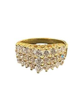 Gold Tone Cluster Ring With Sparkling Clear Stones Size 9